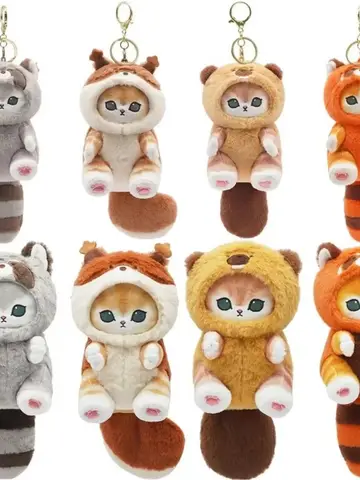 Kawaii Keychain Pendant Cartoon Mofusand Shark Cat Cross-Dressing doll Backpack Decor Toys