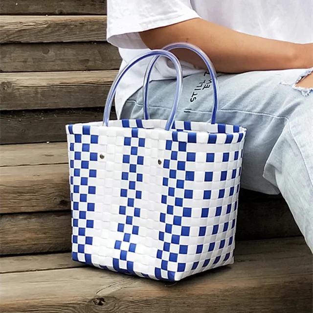 Bolso De Mano Tejido De Gran Capacidad Para Mujer Bolsa De Viaje De Plastico Ambiental Para Playa Cesta De Celosia Colorida 2023 Bolsas De La Compra AliExpress