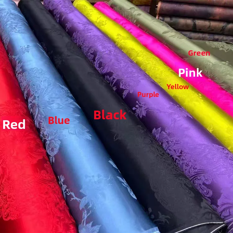 

New Chinese Style Silk Fabric 24 Momme Silk Tang Suiting 114 Inch Width Peony Pattern for Clothing DIY Handcraft