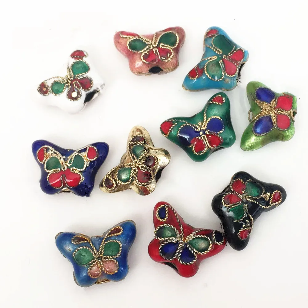 50Pcs DIY Cloisonne Filigree Small Butterfly Beads Jewelry Making DIY Enamel Accessories Chinese Intangible Cultural Heritage