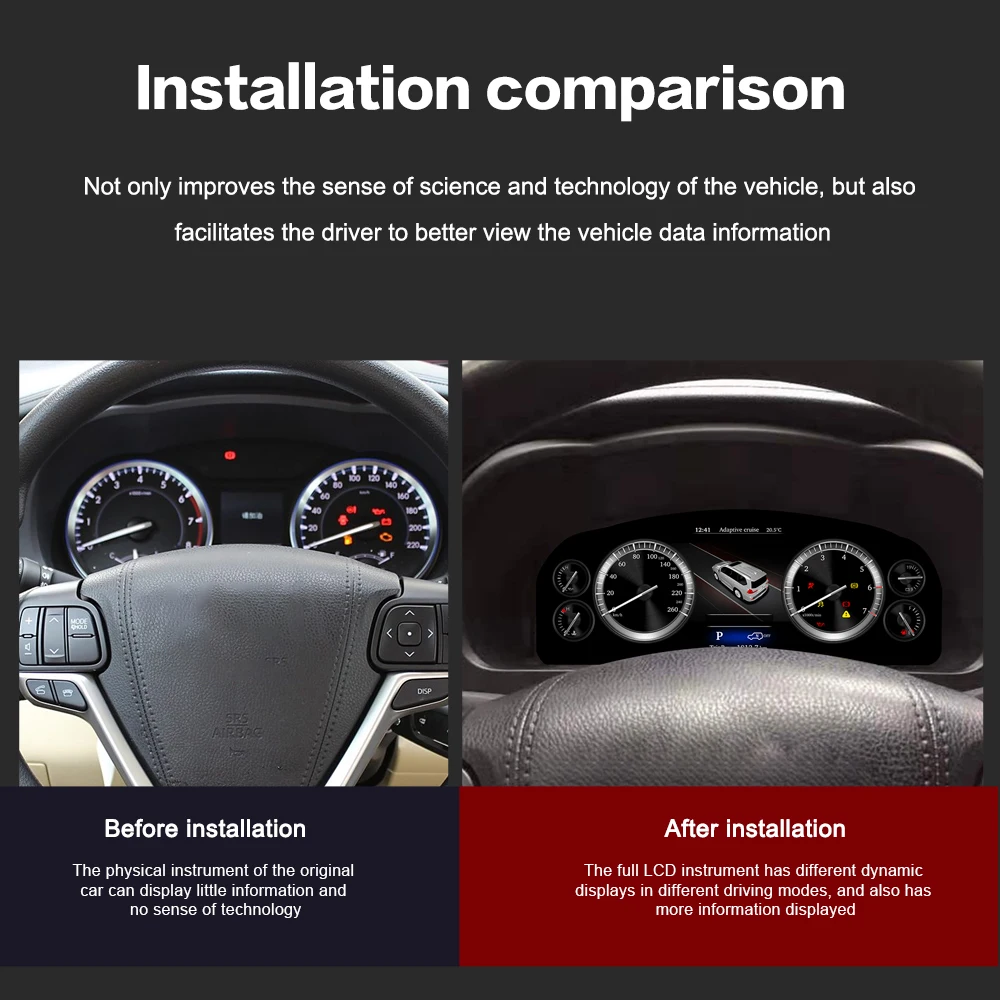 12.3 Inch Digital Cluster for Highlander 2015-2019 Car LCD Dashboard Instrument Panel Speed Meter Multimedia Player