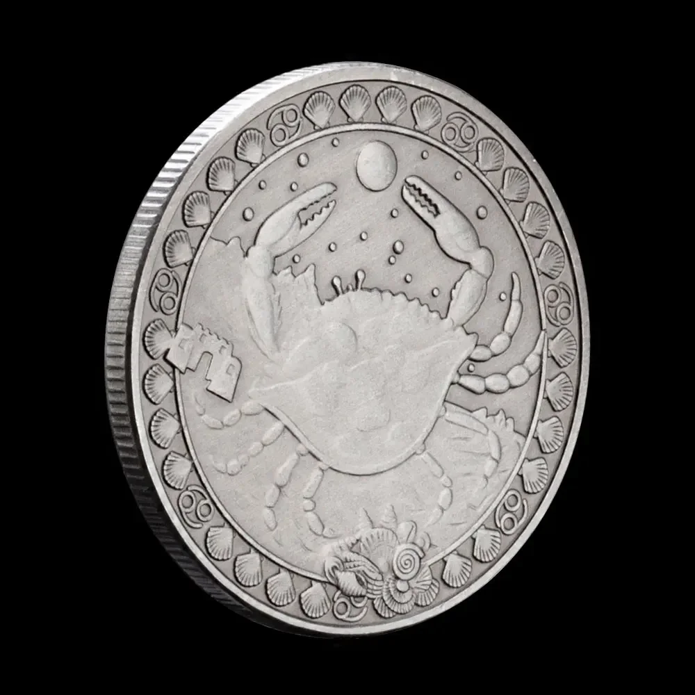 Zodiac Signs Sun God Moon Smiling Ancient Silver Souvenir Coin Cancer Collectible Coins