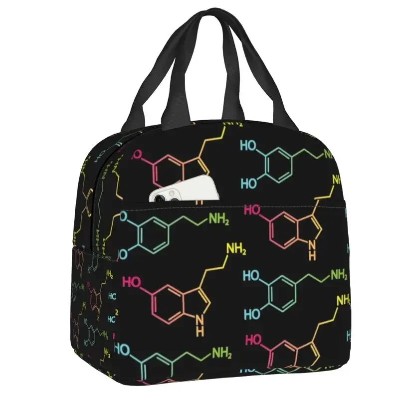 Serotonin And Dopamine Biology Thermal Insulated Lunch Bag Women Science Chemistry Laboratory Lunch Tote Multifunction Food Box