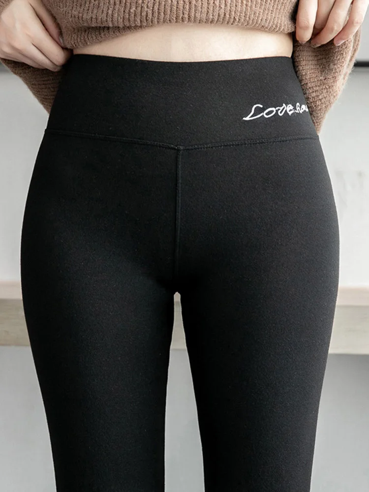 Pantalones térmicos de terciopelo grueso para mujer, mallas sexys de lana para invierno, adelgazantes, cintura alta, liso, cálido, elástico, para Yoga, envío directo