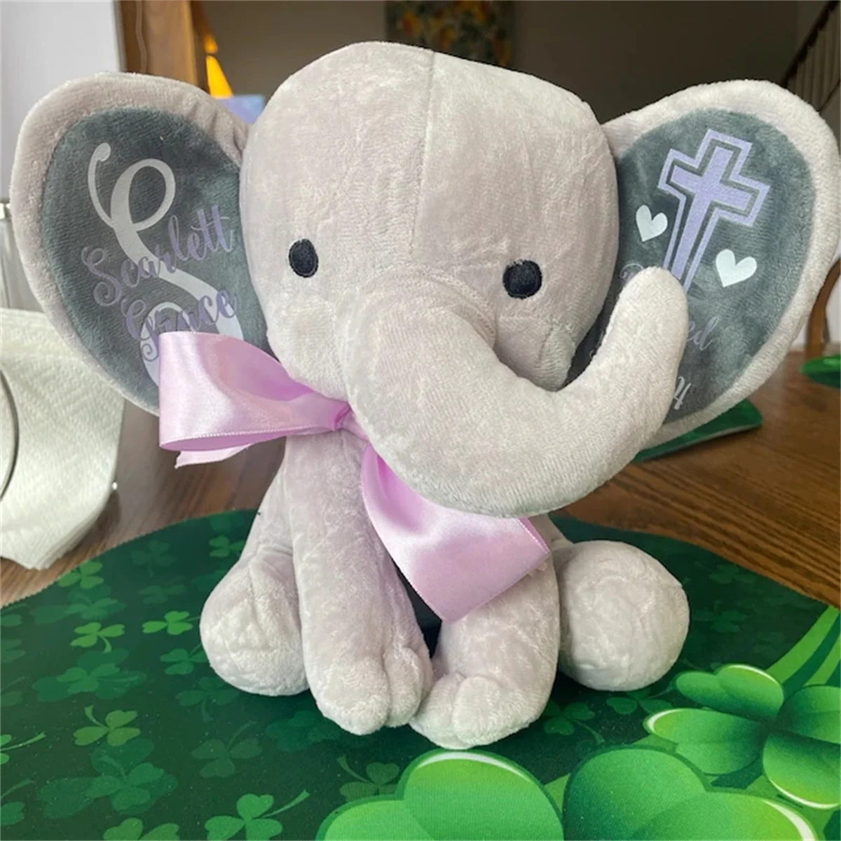 Baby Girl Baptism Elephant Keepsake - Christening Gift From Godparents - Personalized Baby Gift - Blessing Gift With Name - Mono