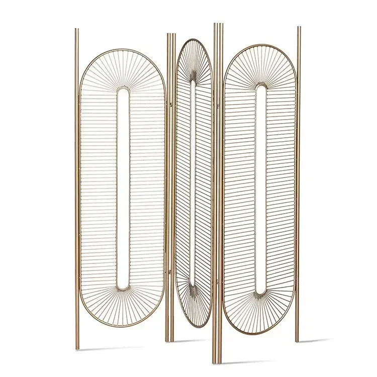 Light Luxury Copenhagen Simple Style Golden Wrought Iron Mobile Folding Room Divider Screen