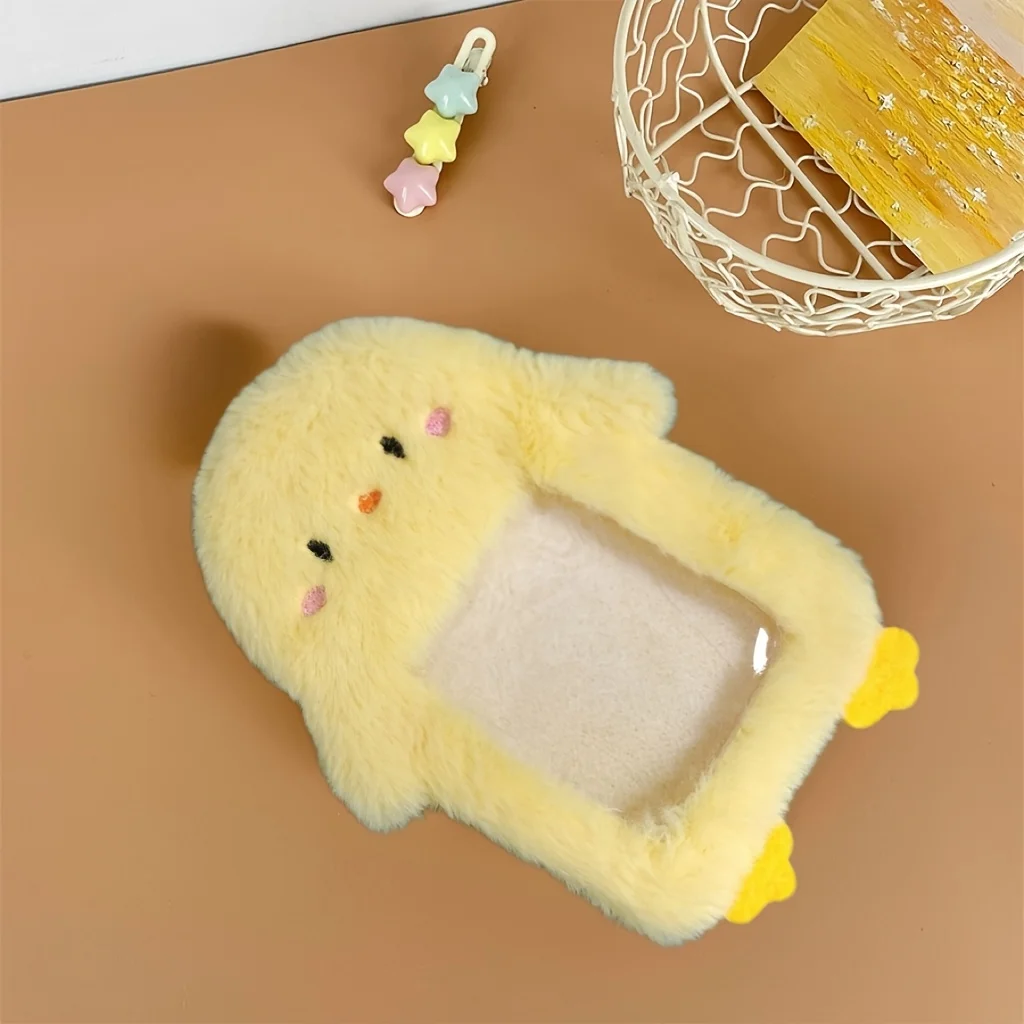 Plush Animal Photo Card Holder Soft Furry Protective Case for Campus Bus Pass ID, Cute Collectible Bag Charm Accessory
