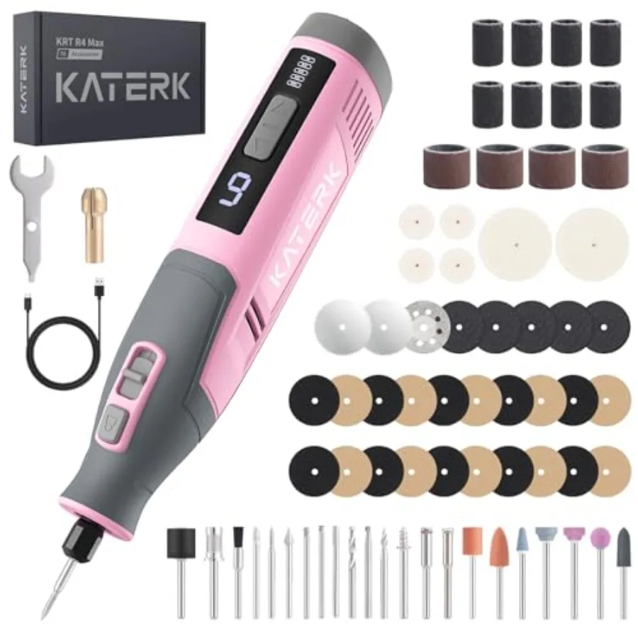 

Cordless Rotary Tool, 4000mAh Battery, 6-Speed, 28000RPM, Rotary Tool Kit with 70 Accessories Light duty Engraving Pen for Sand