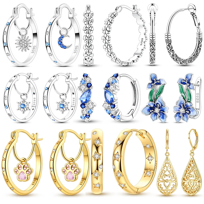 925 Sterling Silver Earrings Women CZ Zircon Shark Water Drop Sapphire Ear Studs Sparkling Earring Wedding Anniversary Gifts