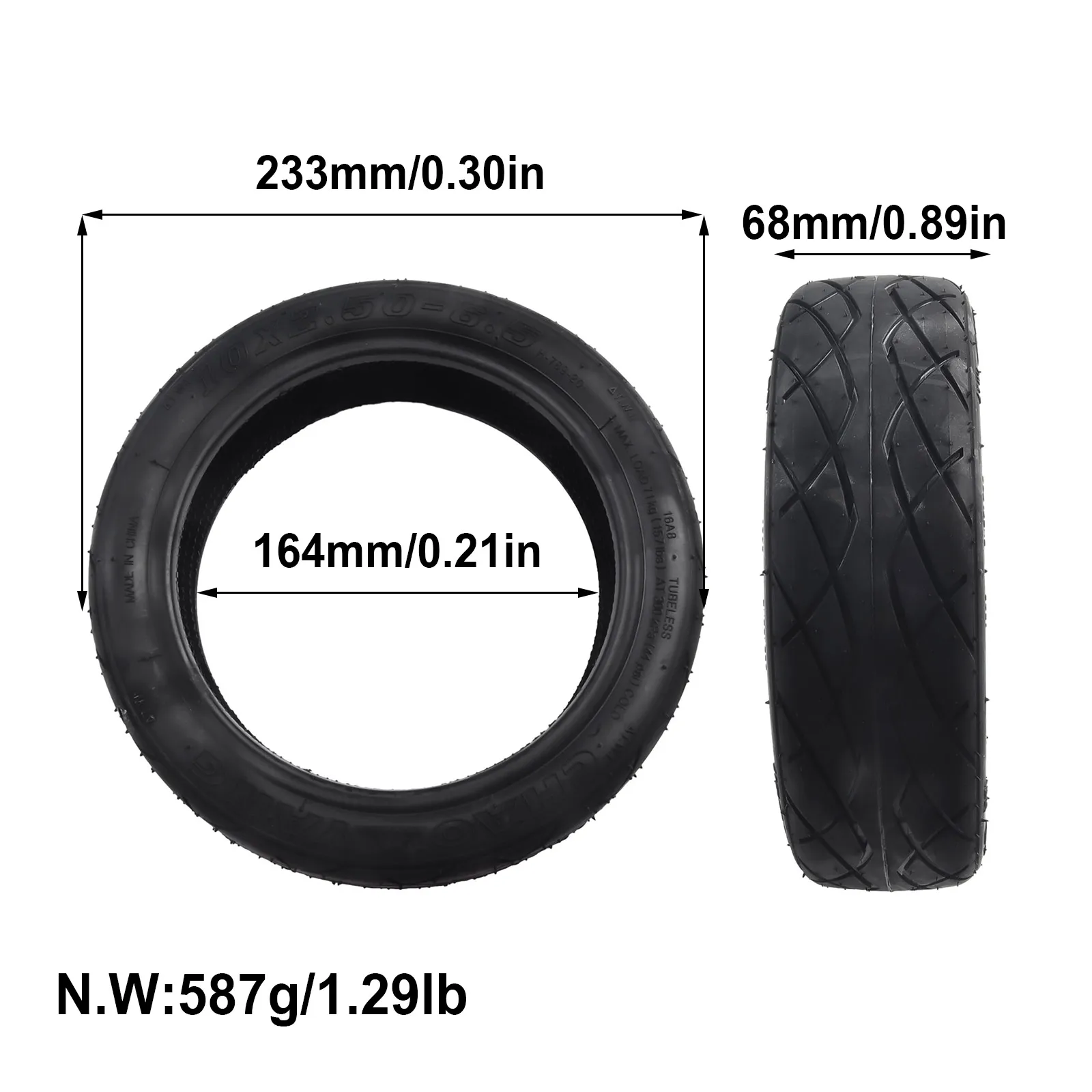 10 Inch 10x2.50-6.5 Electric Scooter Tubeless Tyre 60/70-6.5 Black Rubber Tire  For Ninebot Max G30 Electric Scooter Accessories