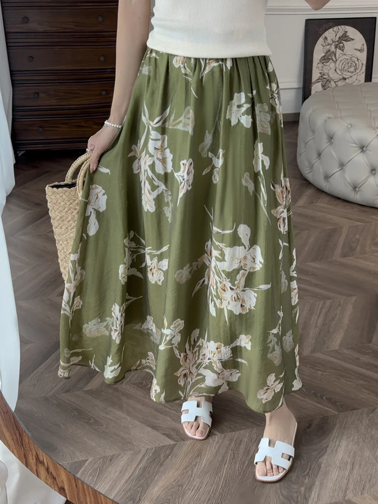 

Юбка-солнце Zhang ei 25SS "Peninsula Flowering" с высококачественным принтом, эластичным поясом, А-силуэта, макси-длины, женская модная одежда