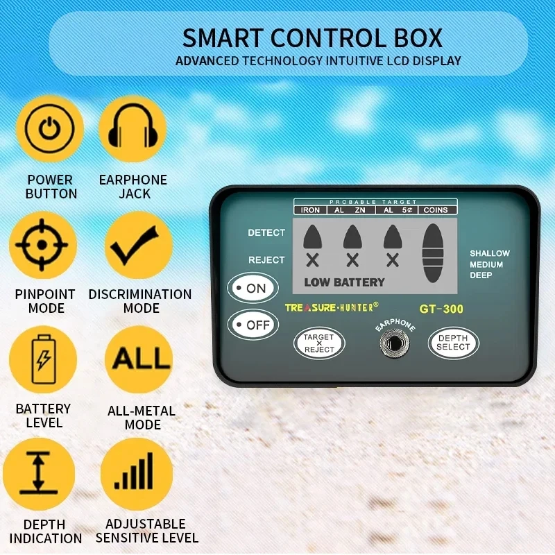 Poszukiwacz skarbów GT300 wykrywacz metali profesjonalny wysoce czuły podziemny wykrywający regulowany lokalizator IP68 wodoodporny