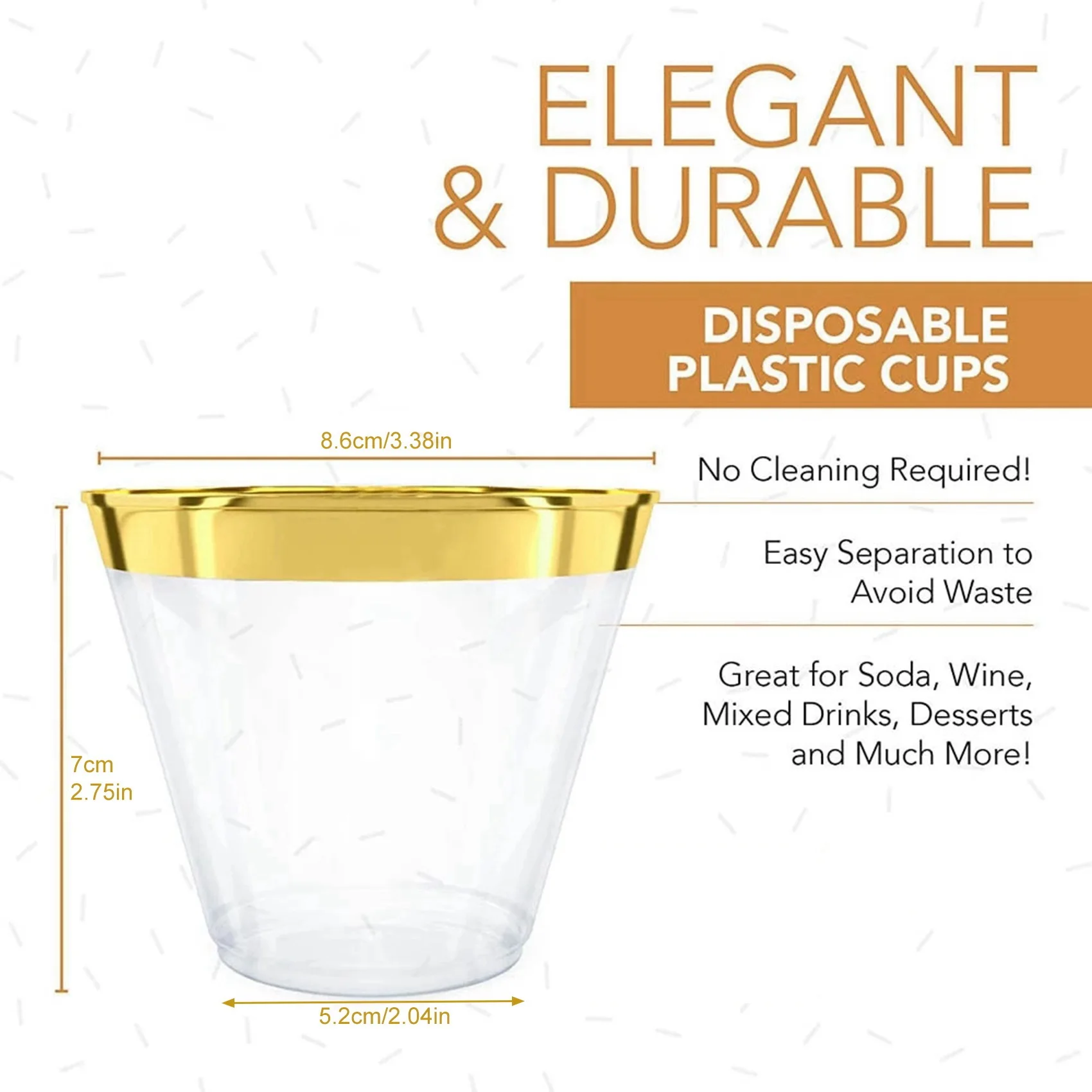 Verre à vin en plastique transparent avec bord doré pour mariage, tasse à poulet dure, 9 oz