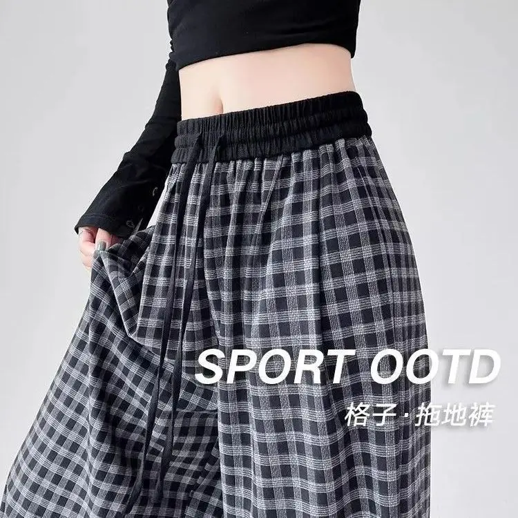 Checkered Wide Leg Pants for Women in Summer, Thin, High Waisted, Loose, Casual and Relaxed All Match Straight Leg Pants