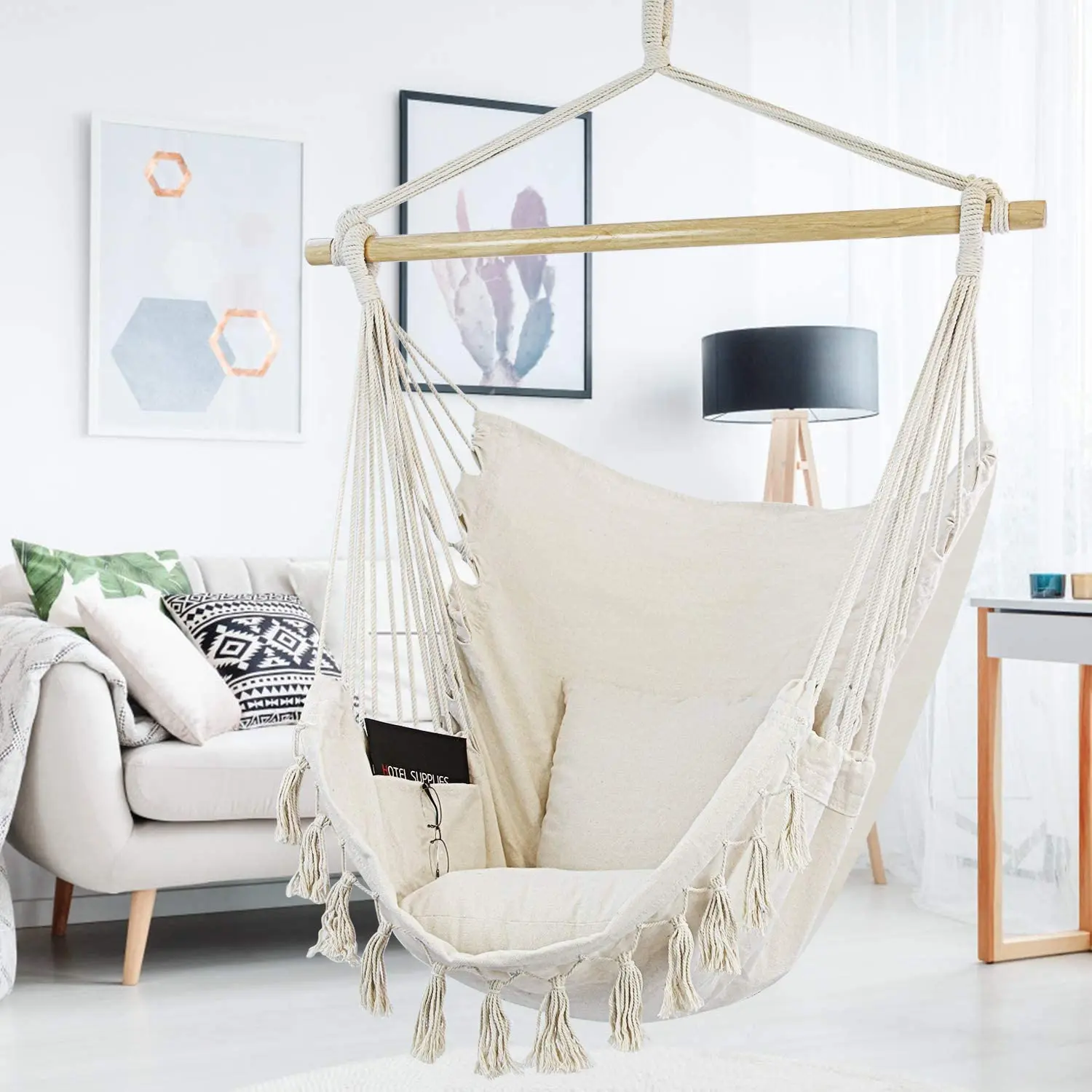 Hammock Chair Swing with Hardware Kit, Hanging Macrame Chair Cotton Canvas