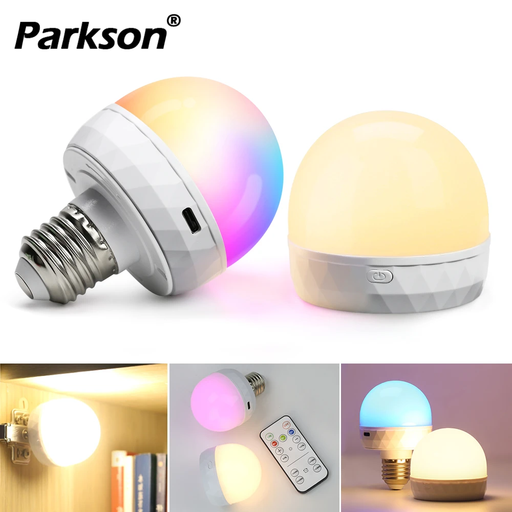 

Перезаряжаемая цветная лампа с дистанционным управлением и регулируемой яркостью, атмосферная лампочка E27, основание для кухонного шкафа, зарядка магнитного притяжения, настольная лампа