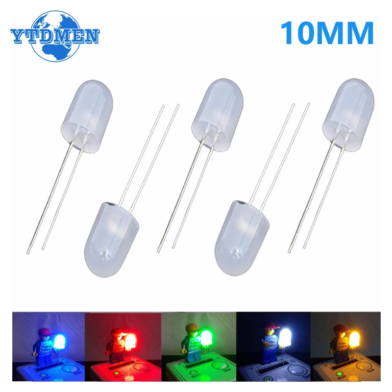 50PCS 10mm Fog Diffused LED Diode Bulb Lamps Multicolor Light Emitting Diodes White/Red/Blue/Green/Yellow DIY Kit