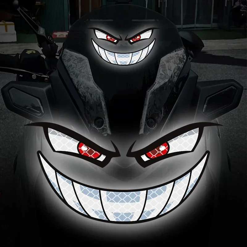 1pc adesivo de carro reflexivo luz noturna aviso diabo rosto sorridente olho adesivo halloween dos desenhos animados motocicleta adesivo
