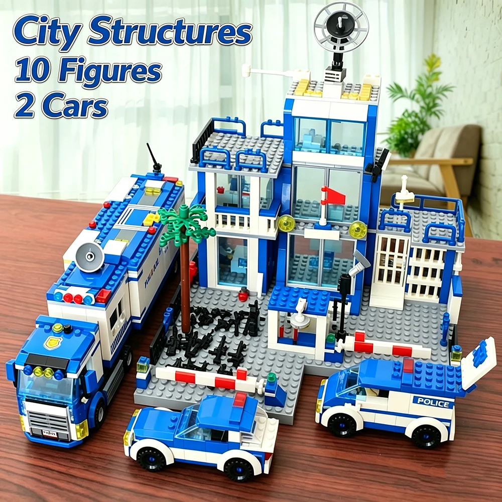 

City Police Station Building Blocks Police Car Building Blocks Construction Building Blocks Children Toys Christmas Holiday Gift