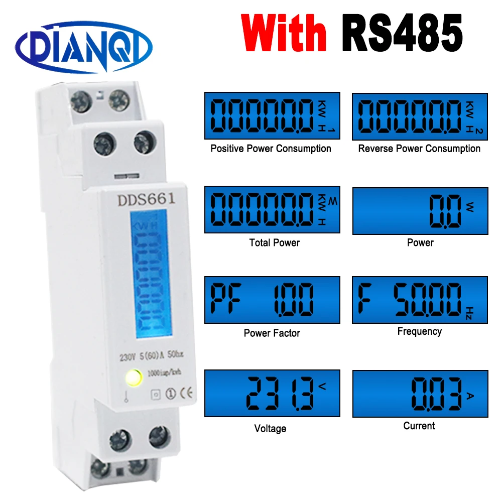 Single Phase Backlight Wattmeter Power LCD Digital Display Consumption Meter KWh 60A 110V 230VAC 50Hz Watt Din Rail Energy Meter