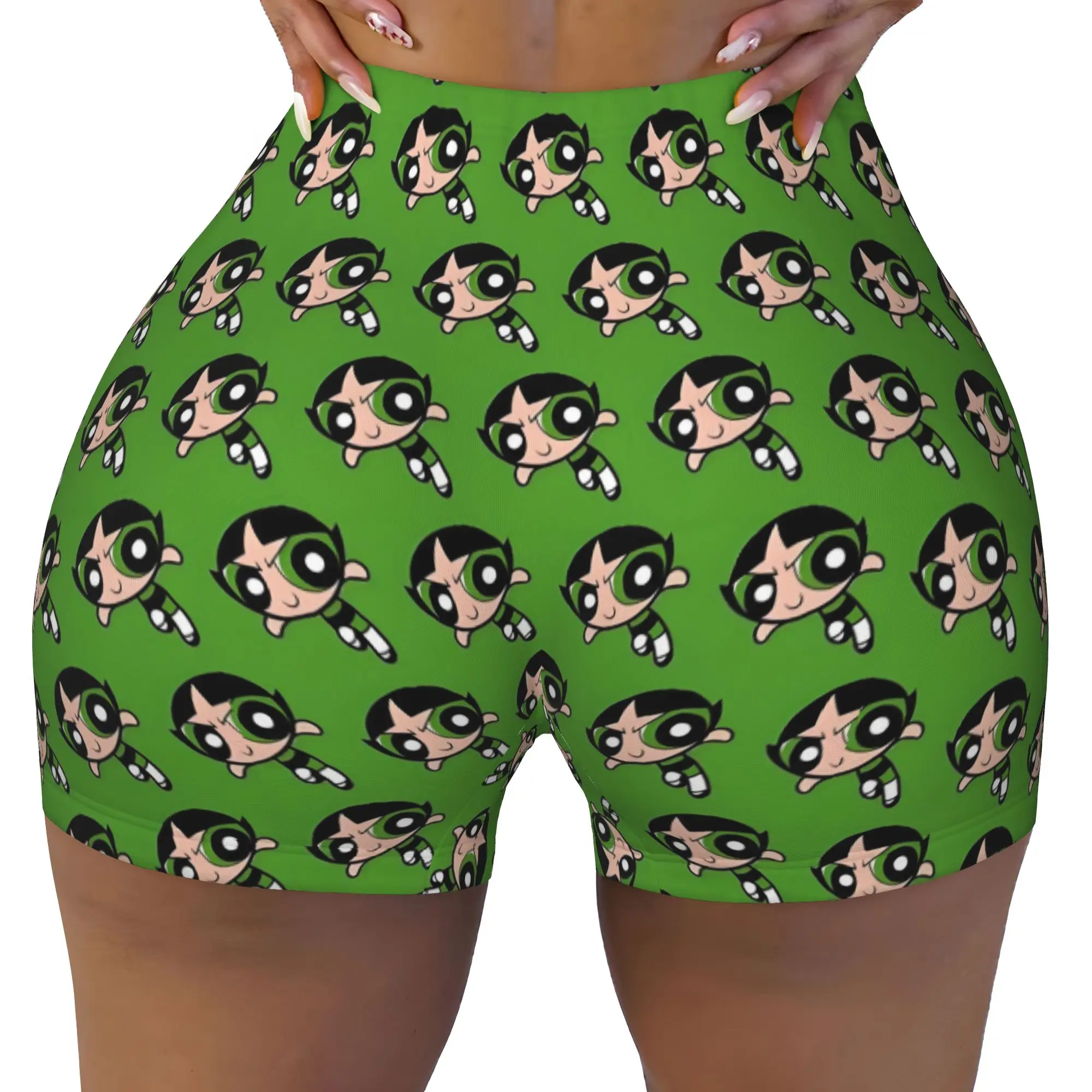 Custom Poweres Anime Puffes Biker Running Workout Shorts Women Buttercup Blossom Bunny Gym Athletic Yoga Shorts