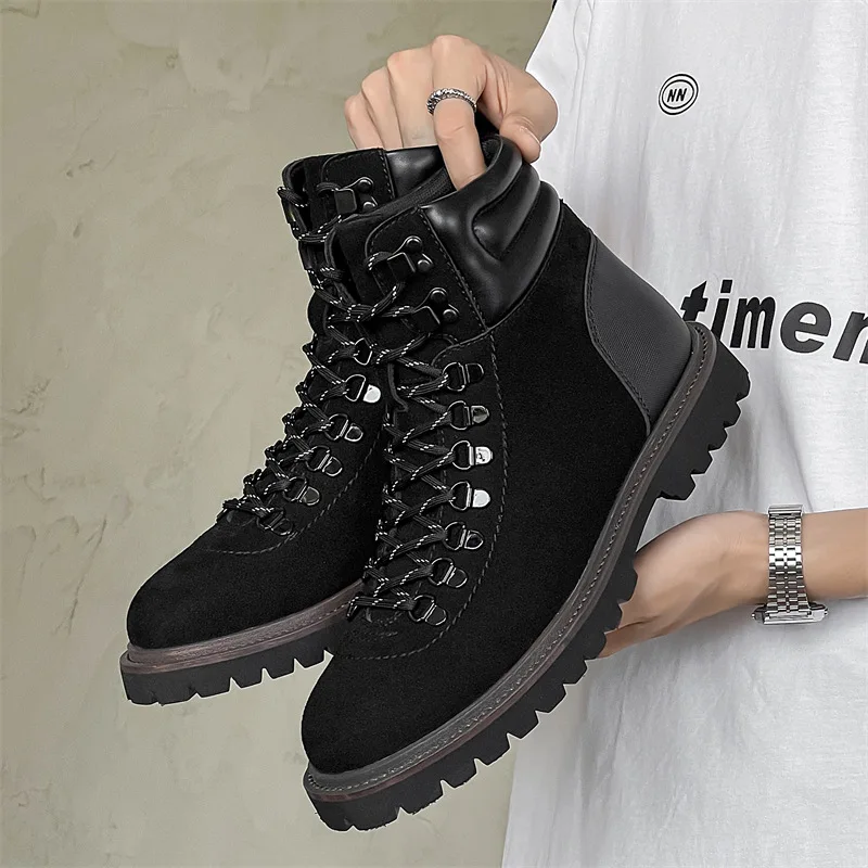 

Мужские повседневные уличные ботинки в британском стиле, обувь из коровьей замши, винтажные классические ковбойские ботинки, весенне-осенние ботильоны