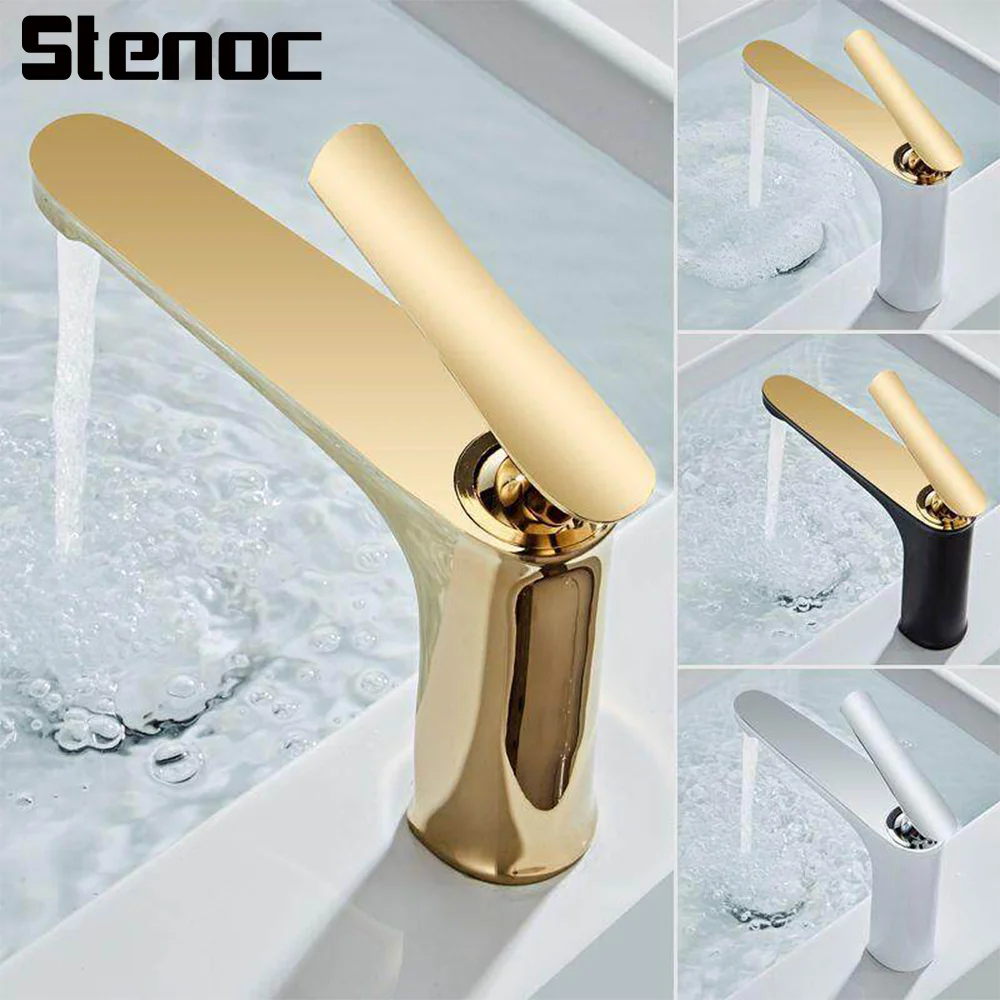 

Bathroom Faucet Single Handle Bathroom Basin Faucet Cold And Hot Water Mixer Sink Tap Brass Deck Mounted White & Gold Tap