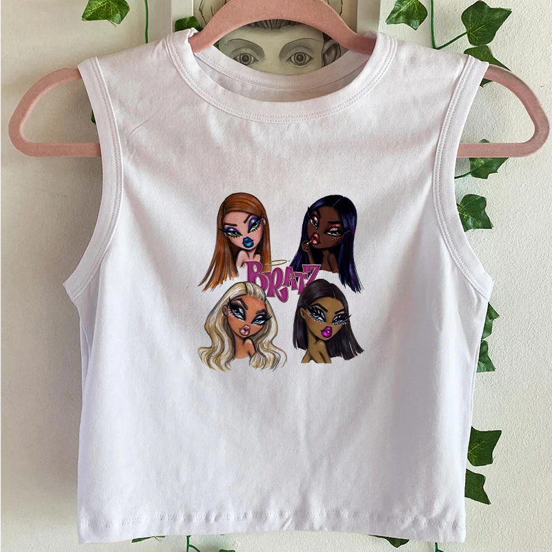 Letter Graphic Print Y2k Tank Top Summer Off Shoulder O Neck Sleeveless Fashion 90s Vintage Crop Tops Women Casual Sexy Clothes