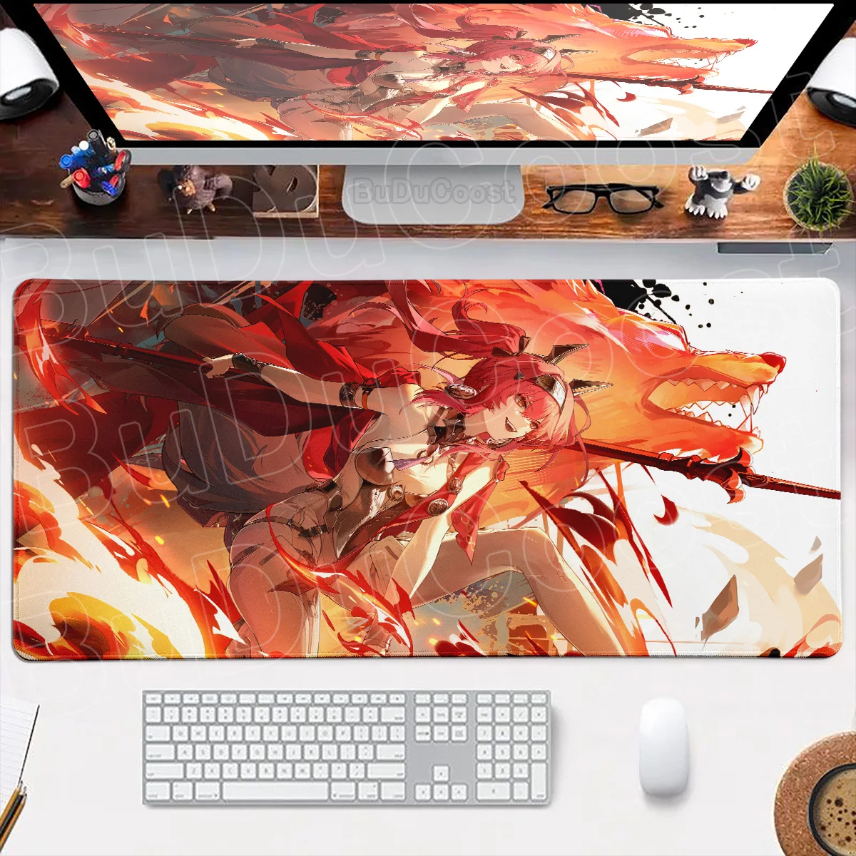 Natural Rubber Stitch Edge Gamer Keyboard Kawaii Anime Girl Lupa Mouse Pad PC Table Decoration Rug Wuthering Waves Long Desk Mat