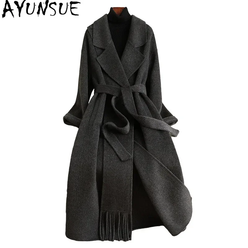 AYUNSUE 100% Real Wool Jacket Women Luxury Vintage Long Coats Woman Autumn Winter 2024 Women Clothing Loose Outerwears пальто