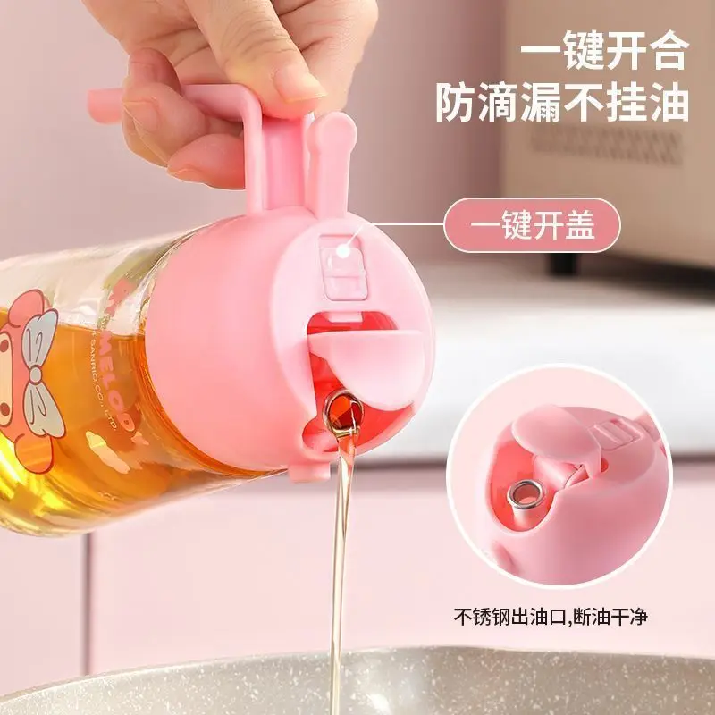 Large-capacity glass oil pot spray-in-one oil-control and leak-proof sauce seasoning bottle cute household kitchen supplies