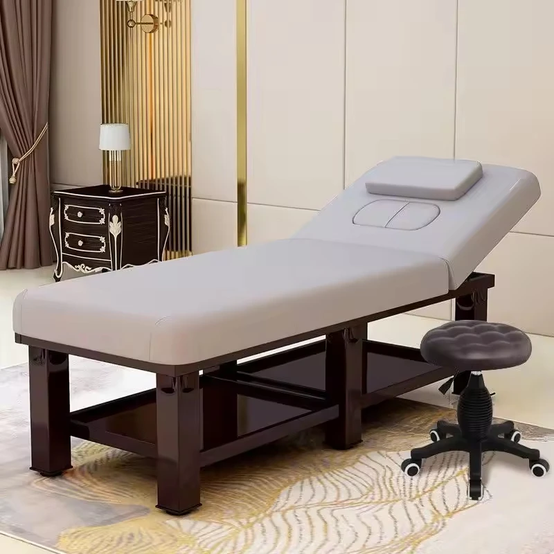 High-Density Sponge Adjustable Salon Spa Furniture Modern Luxury Synthetic Leather Wooden Beauty Table Massage Bed