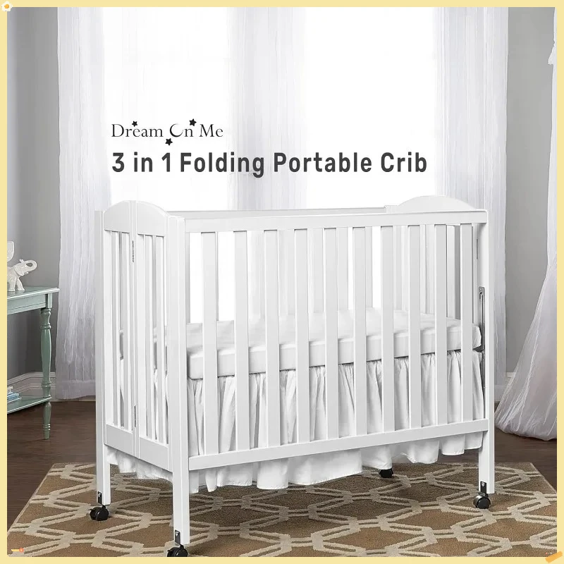 ミニベビーベッド、超硬質マットレス付き、新生児から幼児まで3段階の高さ調整可能、ホワイト仕上げ