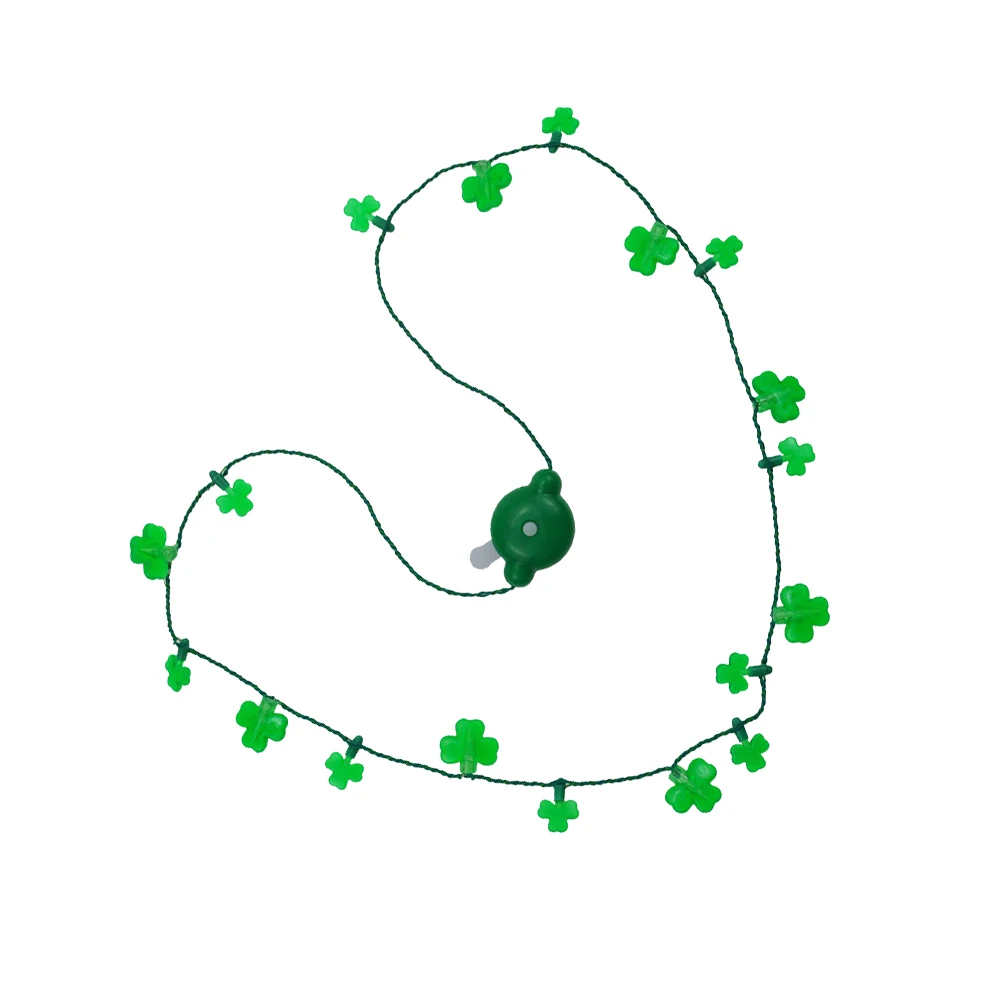 

2Pcs LED Clover Necklace Glowing Shamrock for Patricks Day Festival Women Party Luminous String Lights Decor