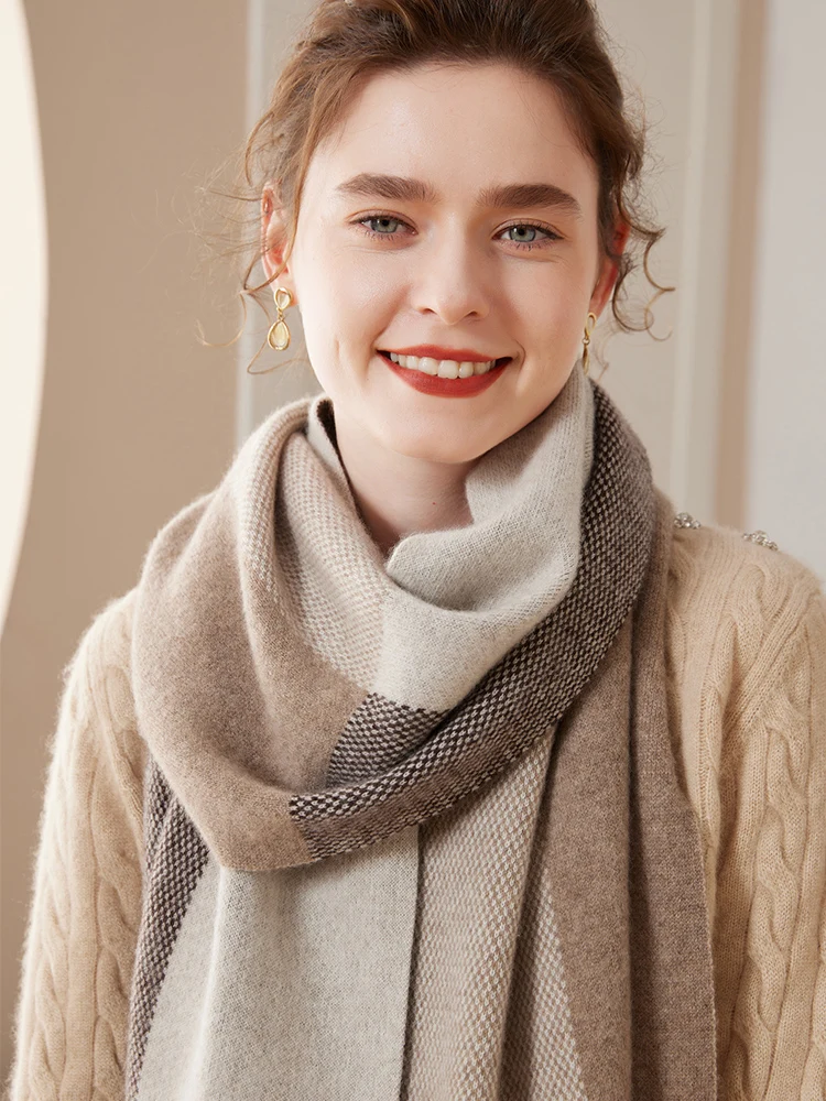 لينة نمط 100% الكشمير وشاح محبوك الخريف الشتاء الرجال النساء المألوف سميكة الدافئة الصدام اللون شال تنوعا الراقية #5