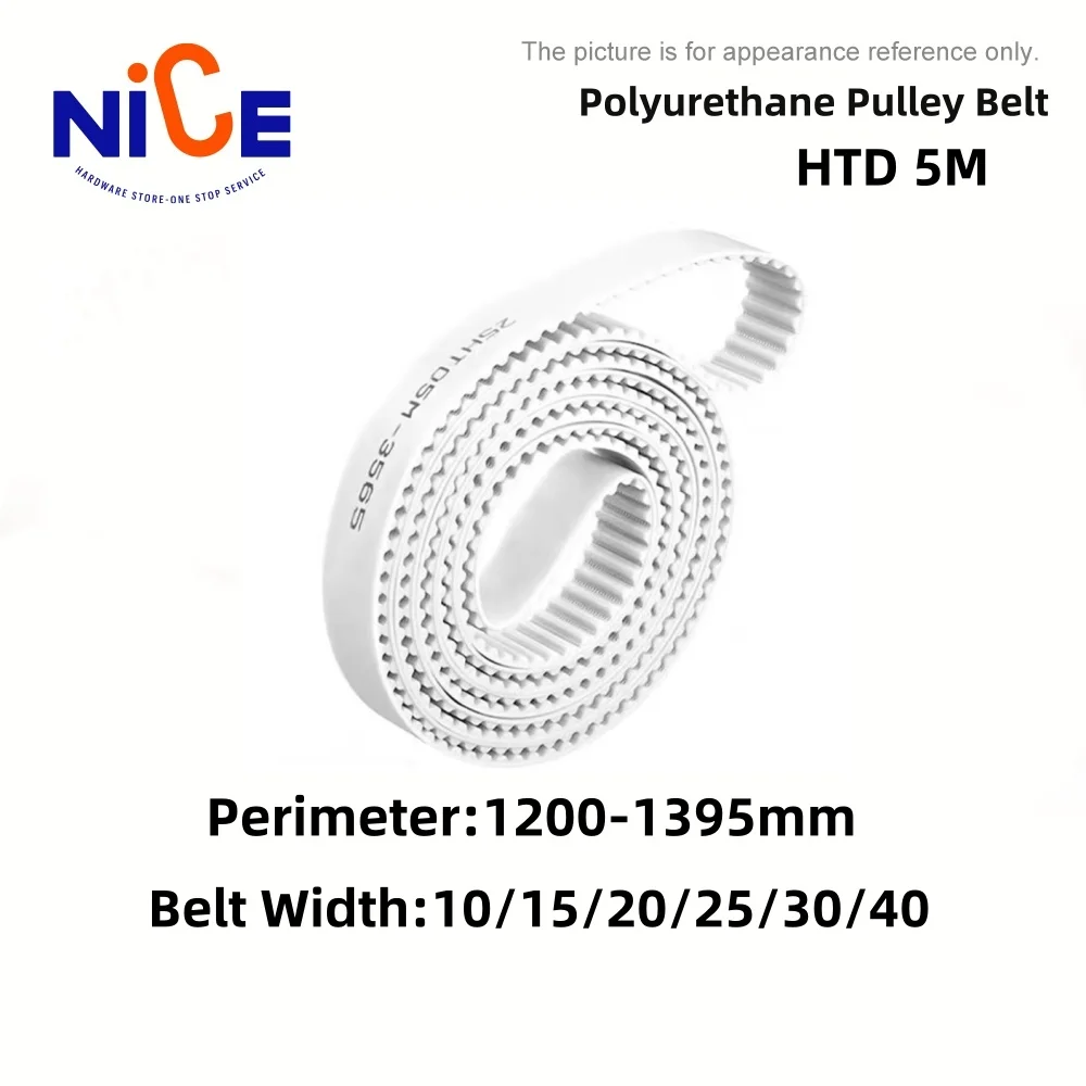 

HTD5M PU Timing Belt 10/15/20/25/30/40mm Width White Polyurethane Toothed Belt 1200-1395mm Closed Loop Gear Belt