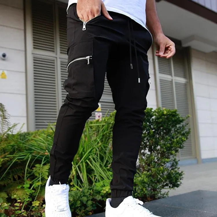 Men's Muscle Sports Big Pocket Cargo Pants Fitness Running Training Fashion Hip Hop Straight Tube Pants