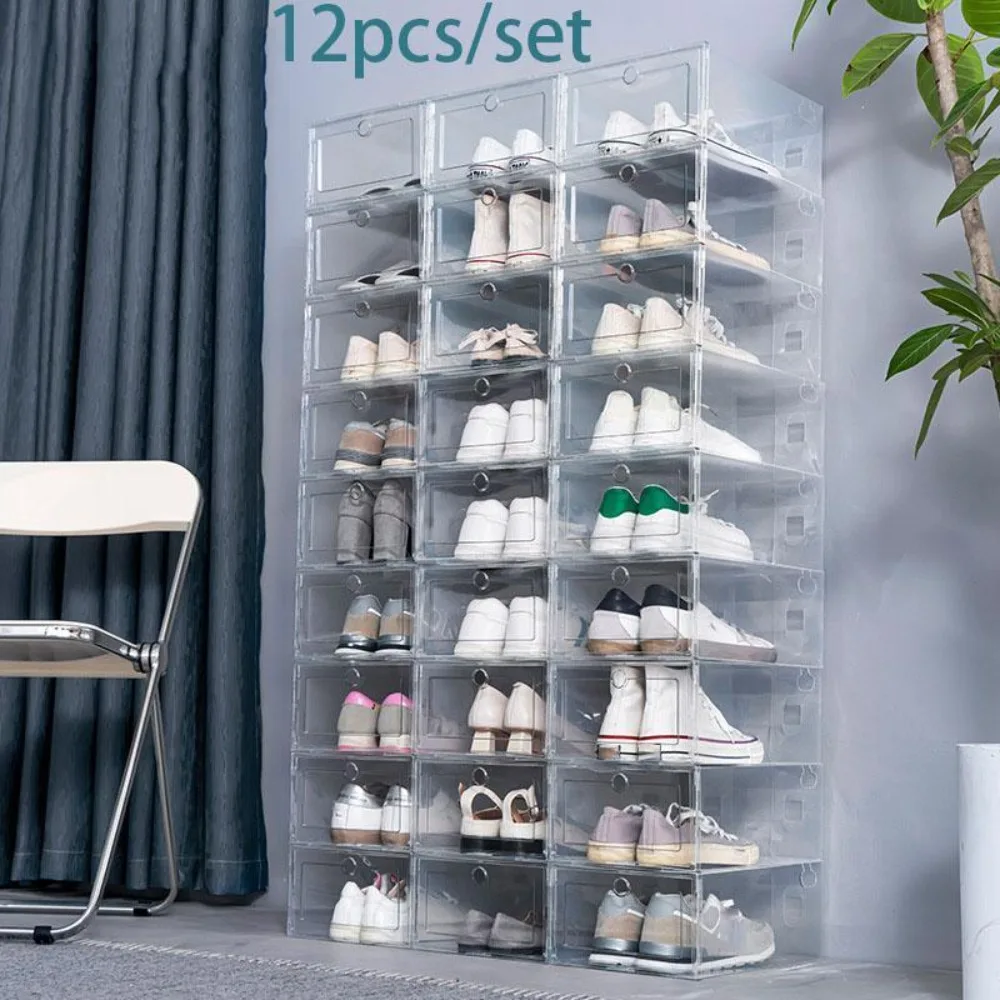 

Clear Plastic Stackable Shoe Organizer, 12pcs/set Space Saving Foldable Shoe Rack, Shoe Storage Box for Hallway & Dormitory