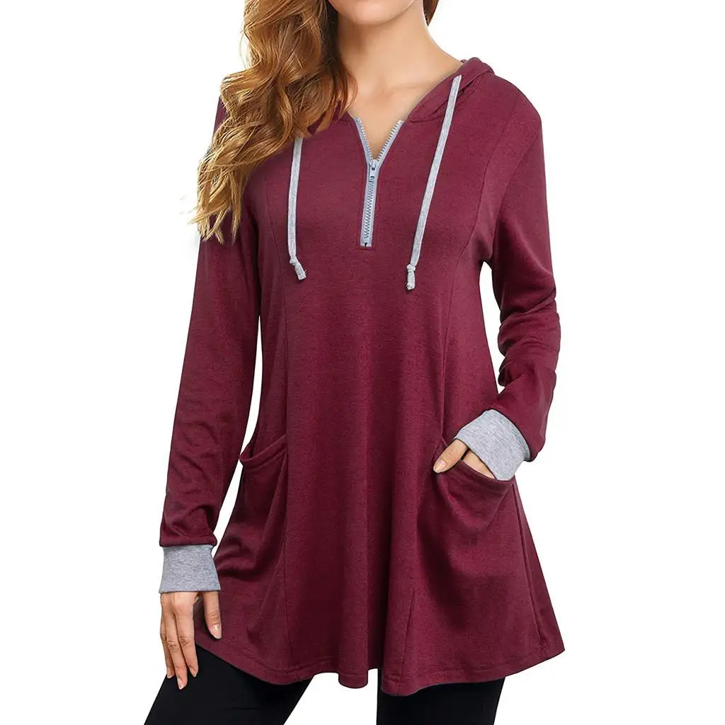 Hooded Women's Long Sve irt Commute Sle Loose Fit Polyester Fabric  Color T-irt for Ladies Autumn Season