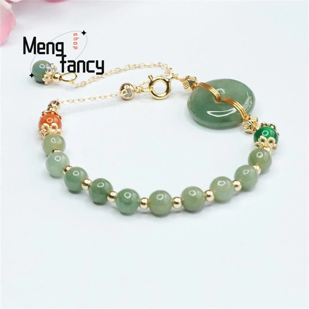 Natural Myanmar Jadeite Oil Green Peace Buckle Jade String Bracelet Exquisite Elegant Simple High-grade Couple Fashion Jewelry