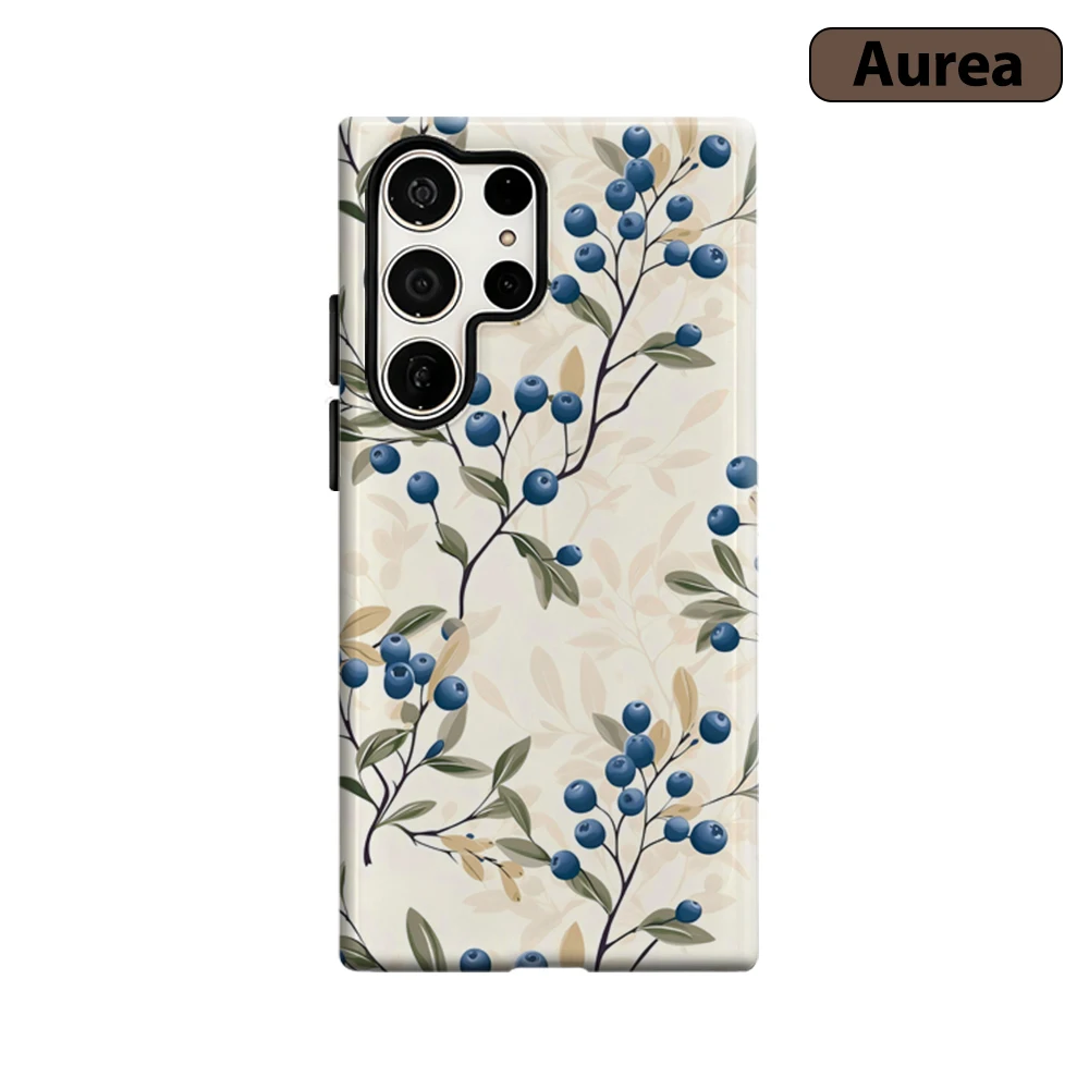 Blueberry Vines Phone Case for Samsung Galaxy S25 Ultra S24 S23 Ultra Plus Shockproof Double Layer Tough Back Cover