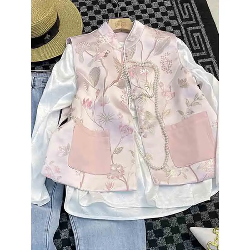 

New Chinese Sle Women's Faion Set Spring 2024 Ele High-End Feeling Two-piece Suit National Trend Lady's Vest