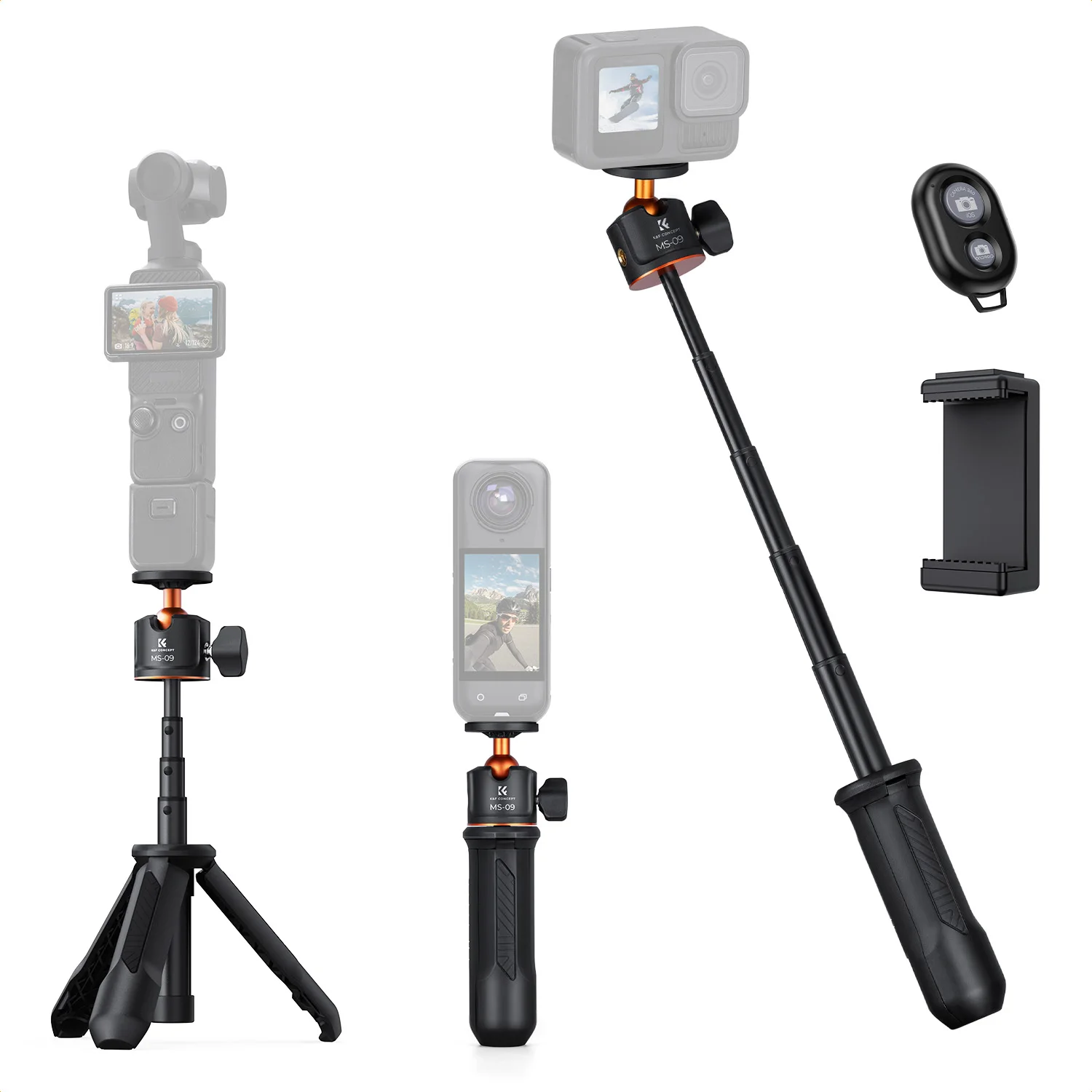 

K&F CONCEPT Selfie Stick Tripod Handheld Tripod Max Load Capacity 2kg 1/4" Screw for Canon EOS R5D DJI OSMO Pocket 3 Gopro MAX2