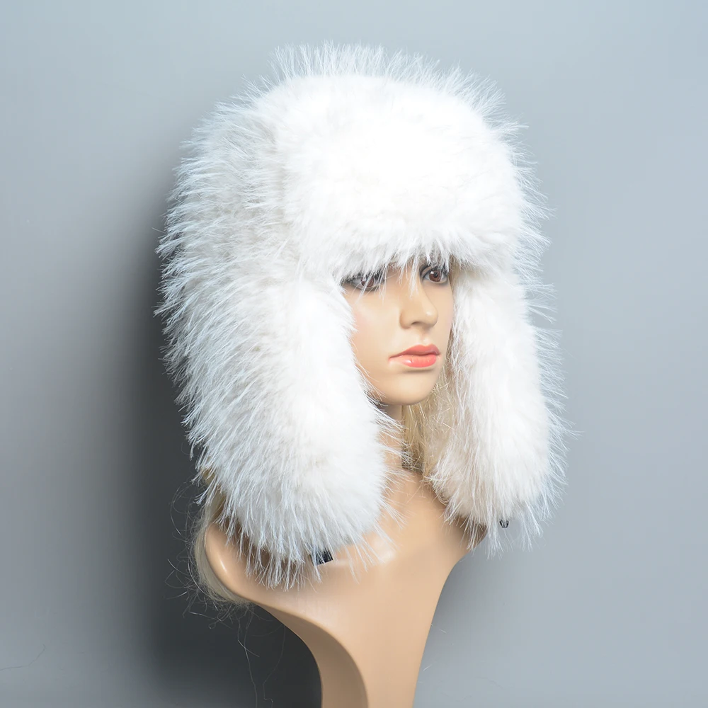 Women Bomber Hat Pilot Trooper Cap Mens Faux Fox Fur Hat Russian Ushanka Earflap Warm Caps Winter Snow Ski Faux Rabbit Fur Hats