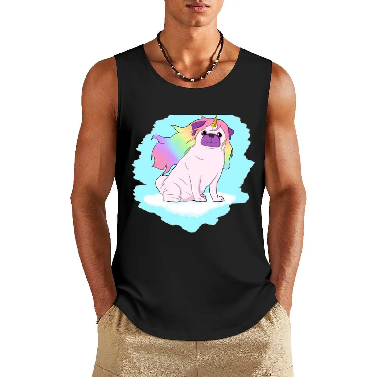 Pugicorn Tank Top Men's sports t-shirt summer clothes man 2025 muscle t-shirt