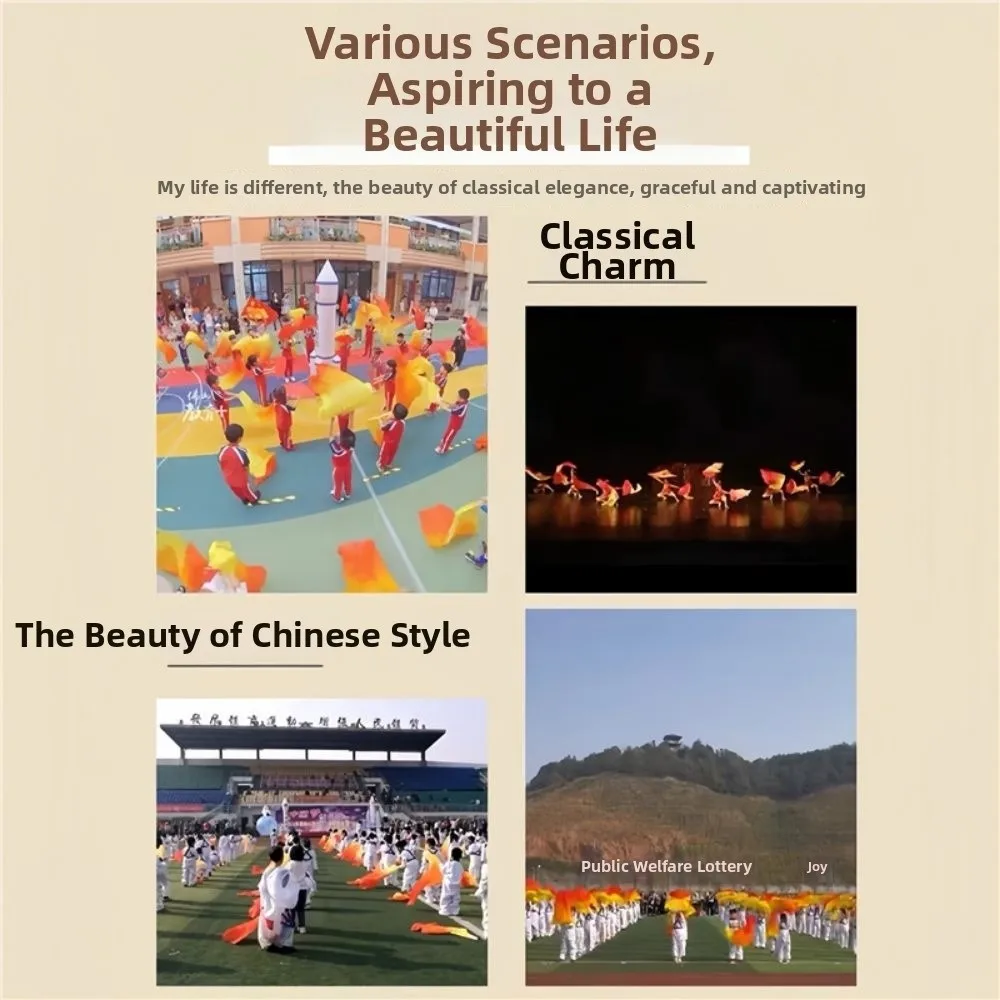 Hot Sell Kid Women Belly Dancing Fan Multicolors 180cm Practice Dancer Tool Gradient Color Square Dancing Dance Accessories