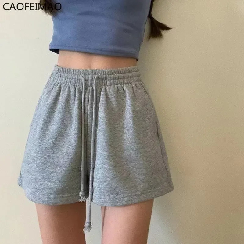 Women Shorts Solid Cotton Cozy Simple Casual Loose Hipsters Running Breathable All-match Streetwear Hot Teens Wide Leg Bottoms