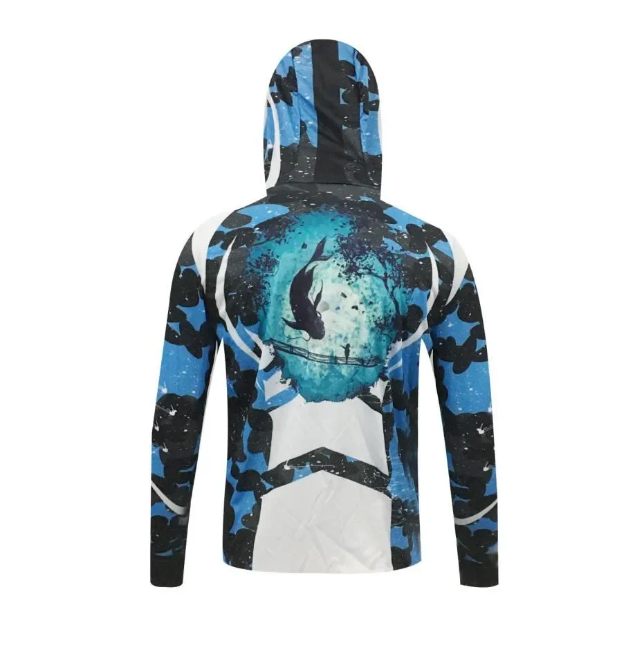 Breathable Hiking Outdoor Sports Jersey Hooded  Men's Printing Sun-Protection Fishing Anti-UV UPF 50+ Fishing Clothes