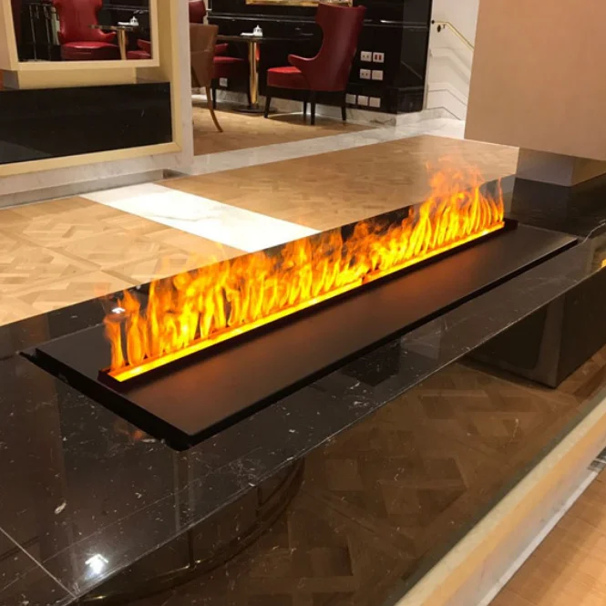 Modern Steel Insert Electric Fireplace with Remote Control 1500mm Chimney Mantels 3D Water Steam Effect for Indoor Hotel Use