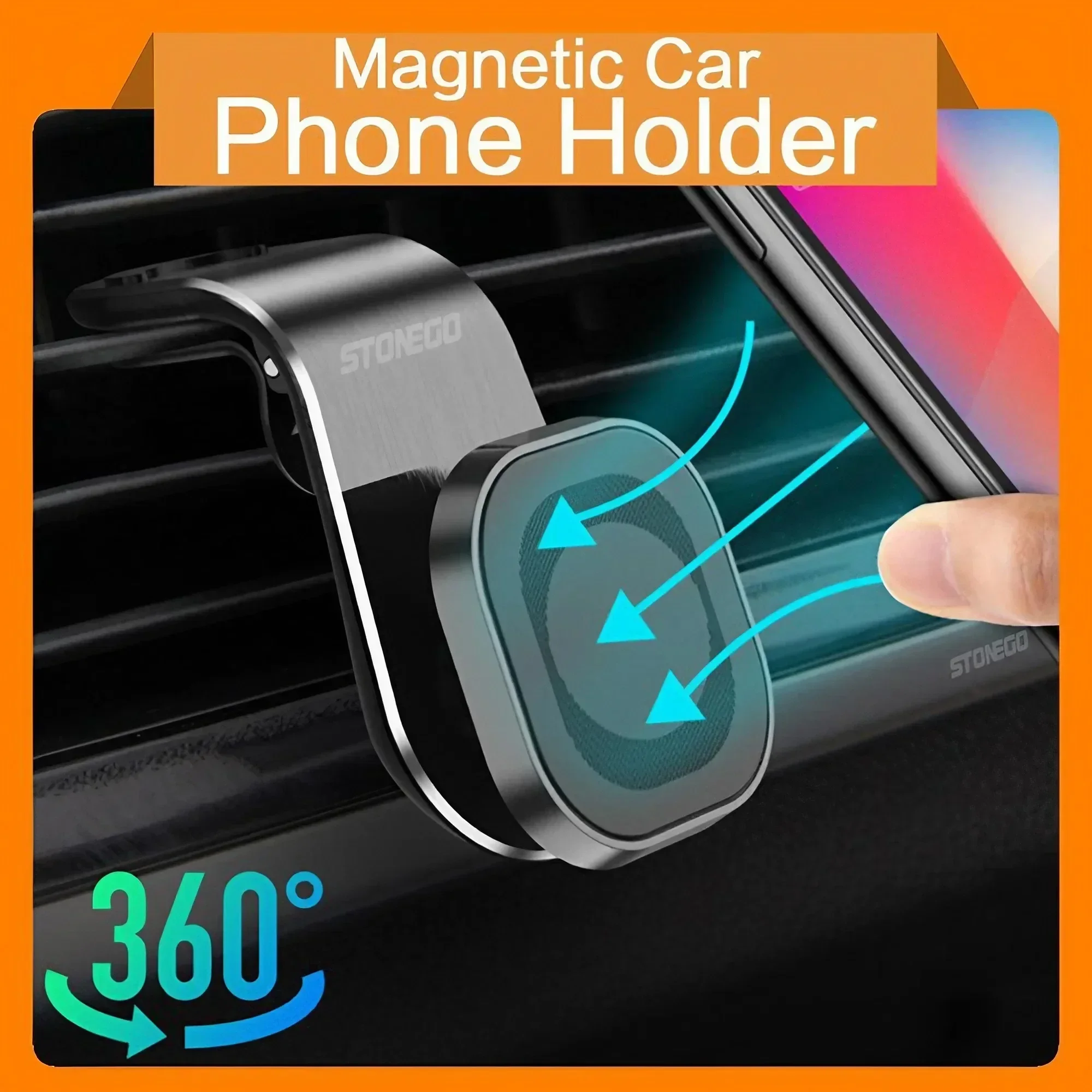 

360° Rotating Magnetic Car Phone Mount, Universal for iPhone 12/11 Pro, Vent and Dashboard Metal GPS Holder